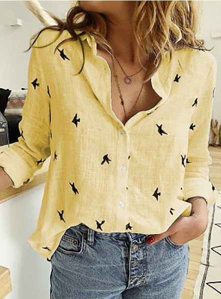 Lapel Long Sleeve Shirt Fashion Solid Color Button Top Women's Clothing