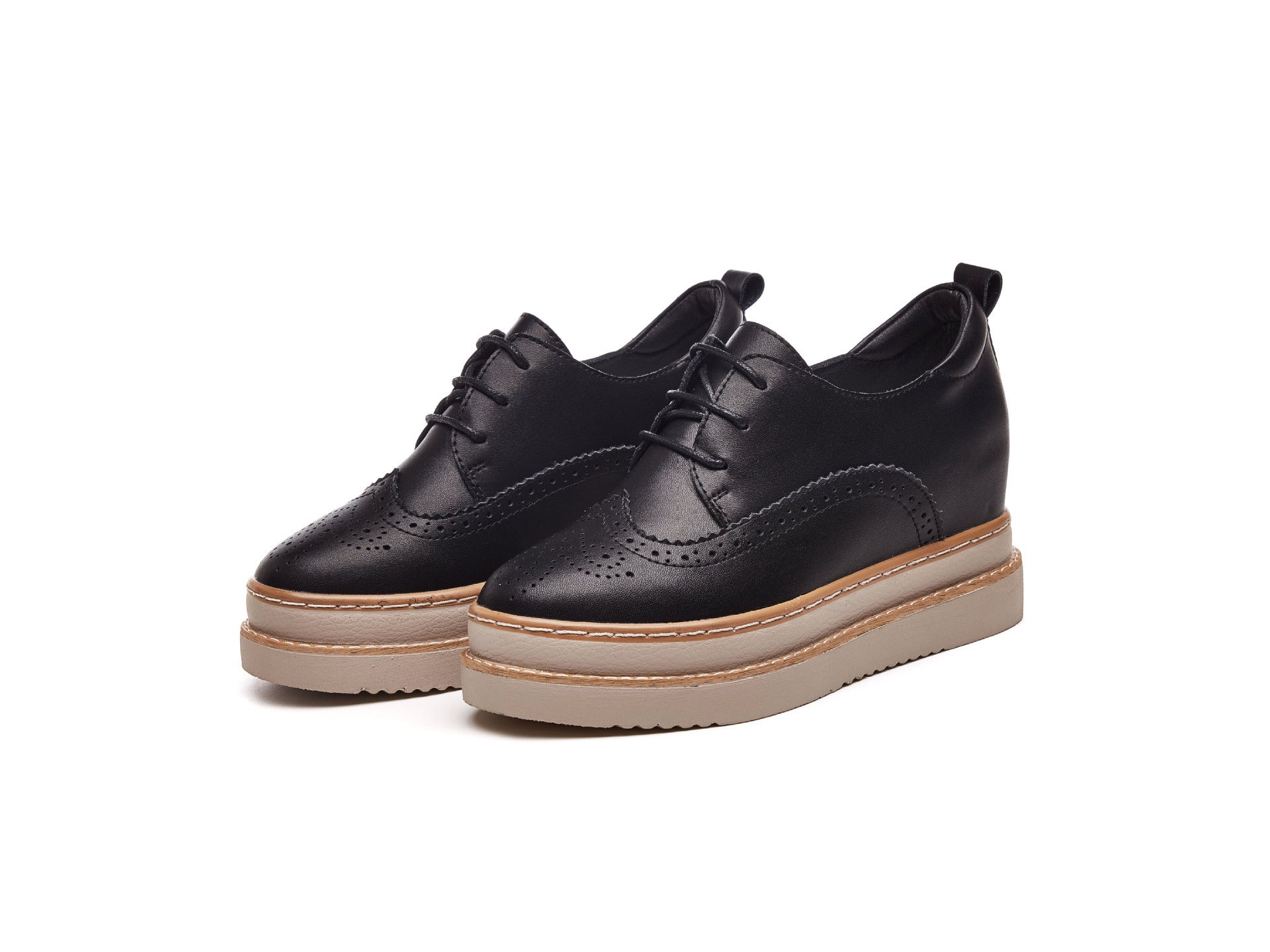 Spring Genuine Leather Platform Hidden Heel Lace-up Leisure Platform Women's Shoes