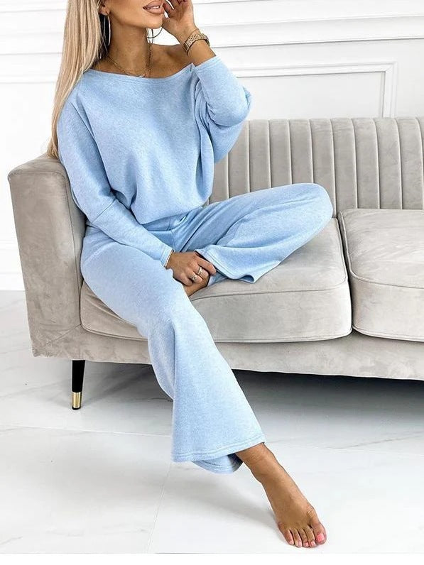 Solid Color Fashion Casual Slant Shoulder Sports Trousers Long-sleeved Suit