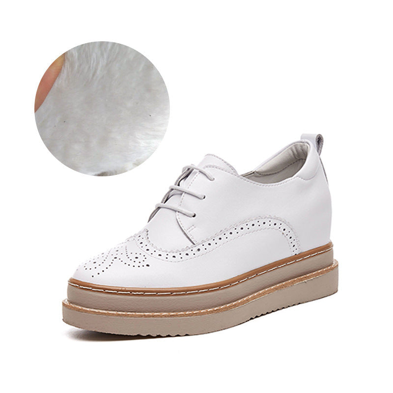 Spring Genuine Leather Platform Hidden Heel Lace-up Leisure Platform Women's Shoes