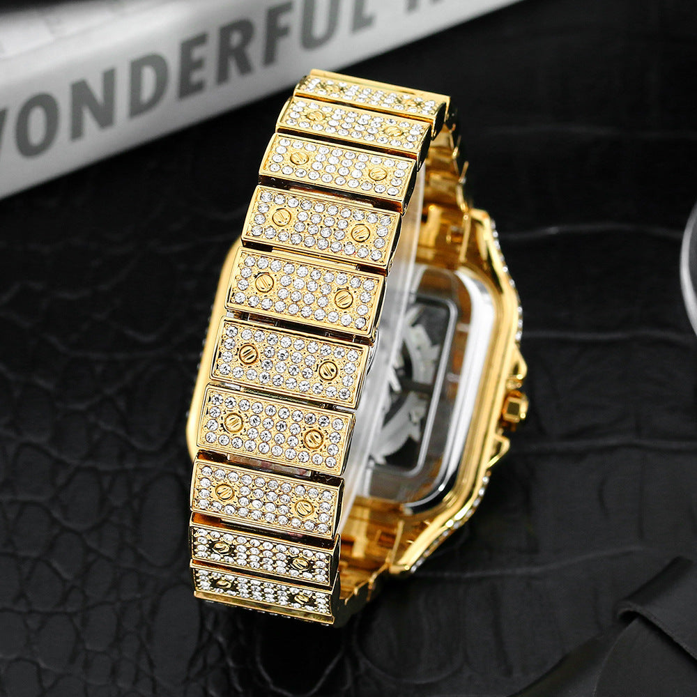 Square Special-interest Design Hollow Full Diamond Quartz Watch