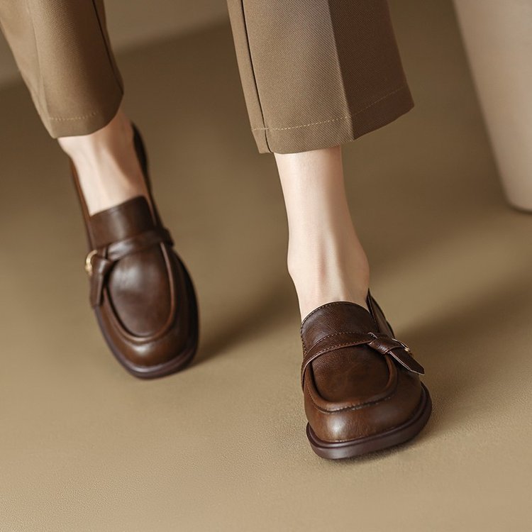 Autumn And Winter Round Toe Low Heel Slip-on Casual Women's Shoes