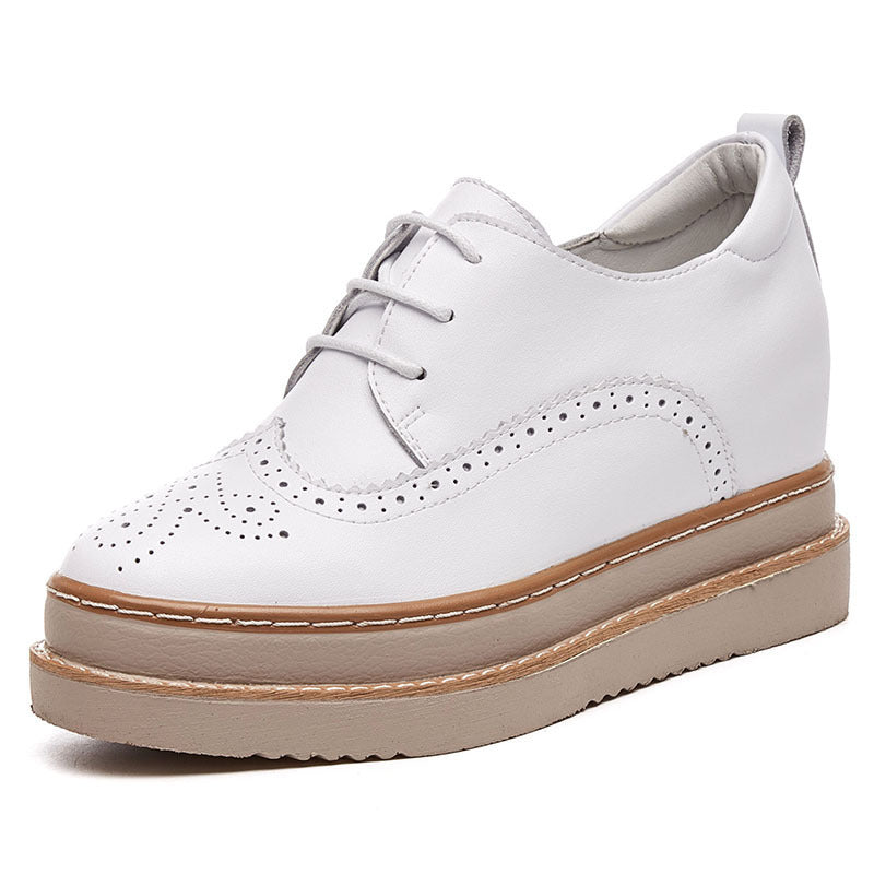 Spring Genuine Leather Platform Hidden Heel Lace-up Leisure Platform Women's Shoes