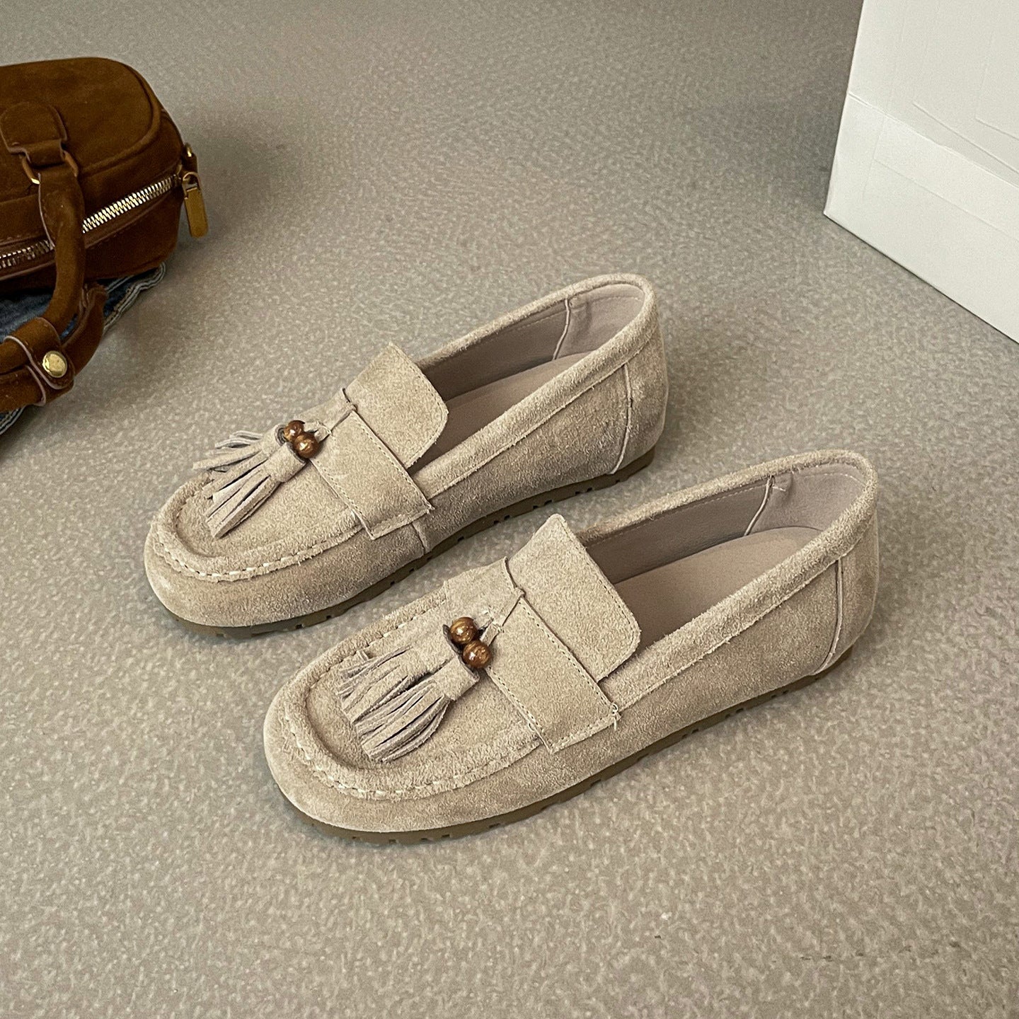 Women's Inner Height Increasing Slip-on Tassel Frosted Lefu Flat Shoes