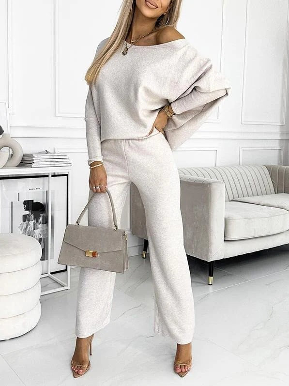 Solid Color Fashion Casual Slant Shoulder Sports Trousers Long-sleeved Suit