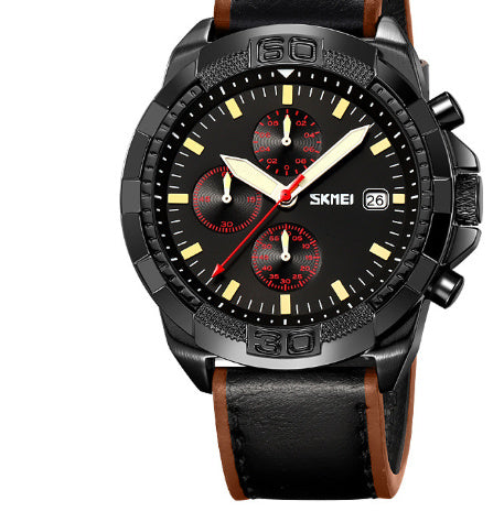 Belt Three Eyes And Six Needles Timing Quartz Wrist British Watch